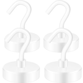 Neosmuk Magnetic Hooks Heavy Duty,Strong Magnet with Hook for Fridge, Super Neodymium Extra Strength Industrial Hooks for Hanging, Magnetic Hanger for Toolbox, Cruise, Grill(White,4 Pack)