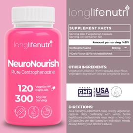 NeuroNourish (Centrophenoxine) 300mg - DMAE & pCPA, 120 Vegetarian Capsules, 4-Month Supply, Natural Nootropic for Strengthening Memory, Focus, & Cognitive Function, GMP Certified, Made in USA