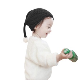 SIQITECH Winter Hat Boys Girls Knitted Hat with Bobble Santa Hat Windproof Knitted Hat Warm Bobble Hat Cute Christmas Hat Stylish Beanie Hat for Children 1-3 Years Old, black