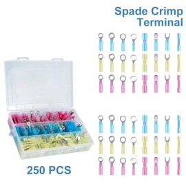 Ameribox 250 Heat Shrink Wire Cable Connectors Electrical Ring Fork Spade Crimp Terminal