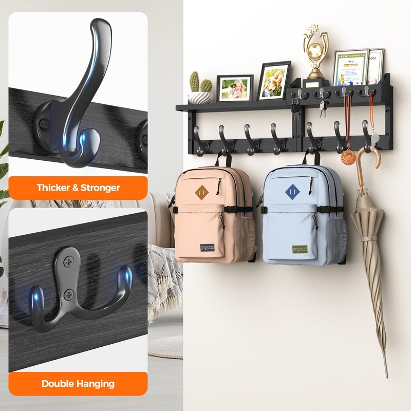 Evermagin 29" Coat Rack Wall Mount with Shelf, 4 in