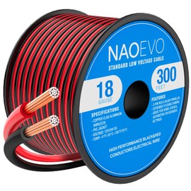 NAOEVO 18 Gauge Wire 300FT, 2 Conductors Electrical Wire Red Black Cable, Flexible/Low Voltage/PVC 18 AWG Copper Clad Aluminum Extension Cord for Speaker Wire, LED Wire, Automotive Wire 12V/24V DC