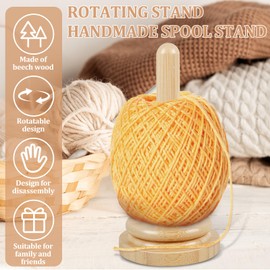 Wooden Yarn Holder for Crochet Wool Thread Holder Rotatable Bamboo Yarn Spinner Spool Stand Knitting Crocheting Accessories Wool Ball Stand Dispenser Gifts for Knitters Lovers