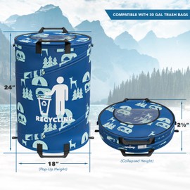 Leisure Coachworks 30 Gallon Collapsible Pop-Up Recycling Can for RV's, Camping, Recycling, Yard Waste, Leaf Bag, Children Toy Bin (Recycling Can)