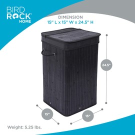BIRDROCK HOME Square Laundry Hamper with Lid and Cloth Liner, Medium Basket with Soft Handles, Durable Collapsible Fabric Bin for Clothes,Towels, Dorm, Narrow Closet, Bedroom, Dirty Laundry - Espresso