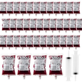 40 paquetes de bolsas de sangre para beber bolsas de sangre Iv con 2 jeringas de 8.8 onzas líquidas para fiesta de Halloween para fiesta de Halloween para vampiro, hospital de zombies, recuerdos de