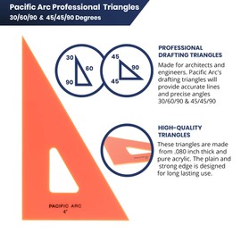 Pacific Arc Drafting Triangle, 10-inch, 45/90 Degrees, Fluorescent Orange