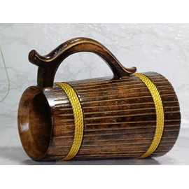 Unique Design Beer Mug use Pure Mango Wood Handmade Wooden Drinking Beer Mug For Home Bar Cafe Pub, Medium, Brown