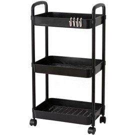 Gagee 3 Tier Rolling Cart with Wheels and Handle,Rolling Storage Cart for Office, Living Room, Laundry Room,Kitchen,Bathroom,Black