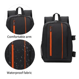 JINNUOLANG DSLR/SLR & Mirrorless Camera Backpack - Waterproof Anti-Theft Photography Bag with 15-16 Inch Laptop Compartment, Tripod Holder & Rain Cover (Black Orange)