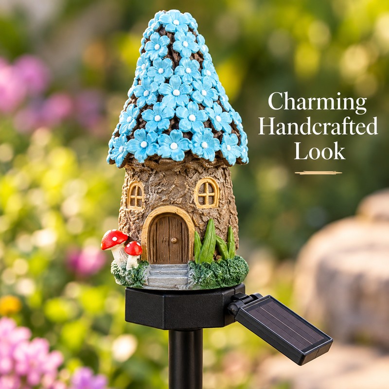 Solar Cartoon House LED Garden Stake Light, Warm Yellow Outdoor