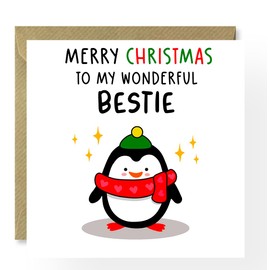 Bestie Christmas Card, Card for Best Friend, Penguin Bestie Xmas Card, for Female Best Friend, For Male Best Friend, Card from Friend