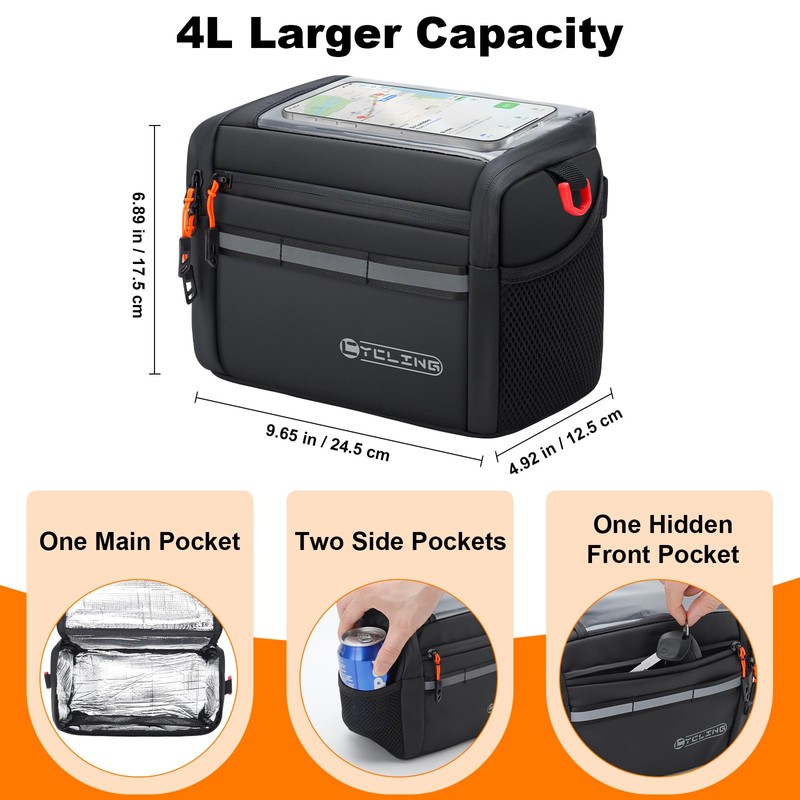 QCHMM Handlebar Bag Bicycle, Insulated Bicycle Bag Handlebar for E
