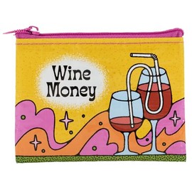 Blue Q funny Coin Purse: Wine Money. 95% recycled material, the ultimate little zipper bag to corral cash, gift cards. 3"h x 4"w.