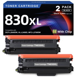 TN830XL Toner Cartridge Ink for HL-L2460DW Printer Replacement for Brother TN830XL TN830 TN-830 Black Toner Set for HL-L2405W MFC-L2820DW HL-L2420DW, 2PK (with Chip)