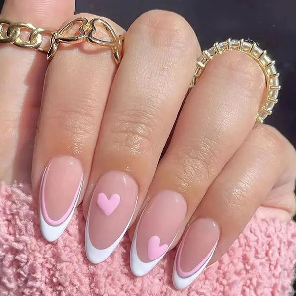 Jremg Valentine's Day Press on Nails Medium Almond Fake Nails