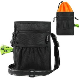 Aosbos- Bolsa para premios de perro con dispensador de bolsas para excrementos integrado y forro fácil de limpiar - Bolsa para premios de entrenamiento canino con correa reflectante y clip para cintur