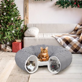 Soulchen Christmas Cat Tunnel Bed 3FT x 3FT x 9.8IN Cat Cave Donut Under Christmas Tree Collapsible Tunnel Tube for Indoor Cats Hide Place for Rabbit, Ferret, Puppy (Striped Black)