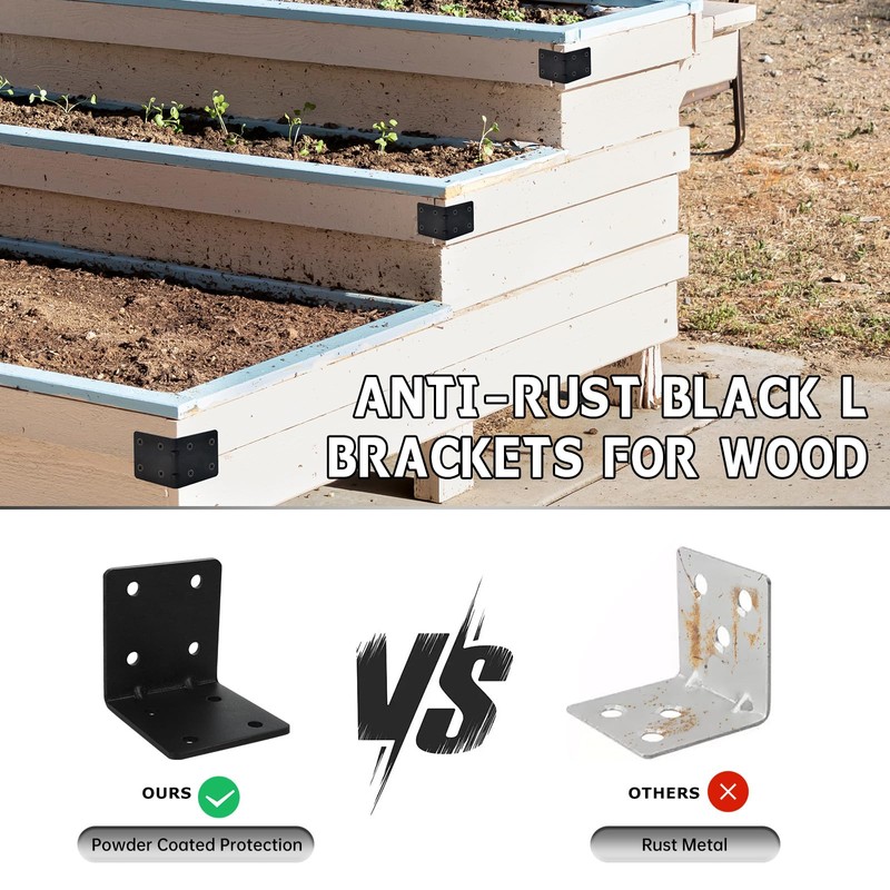 MOZCORN 4 Pack L Brackets for Wood Matte Black Strong