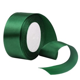 25 Yard Dark Green Wired Satin Ribbon Roll, 1-1/2 Inch Fabric Ribbon for Craft Bows Rose Bouquet, Holiday Gift Wrapping, Party Decoration