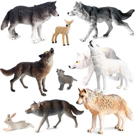 Juego de cifras de lobo, 10 unidades, cifras de animales de safari para Diorama, manualidades, educación infantil, decoración de pasteles (conjunto A)