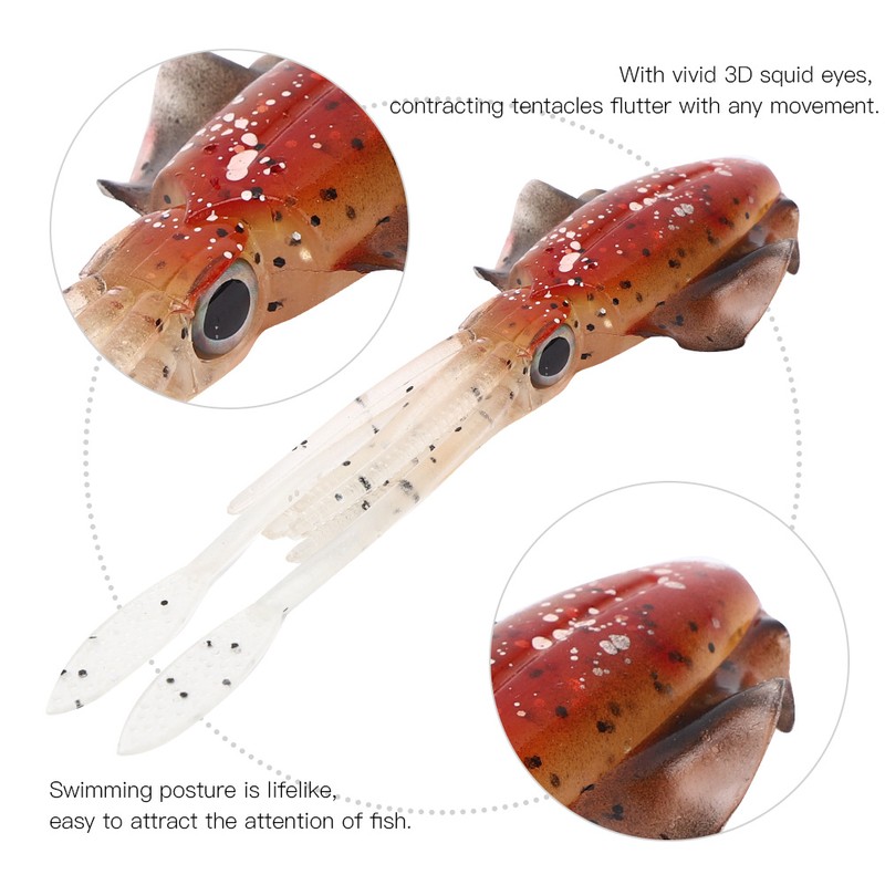 PVC Artificial Simulation Soft Squid Jig Shape Luminous Lure Fish