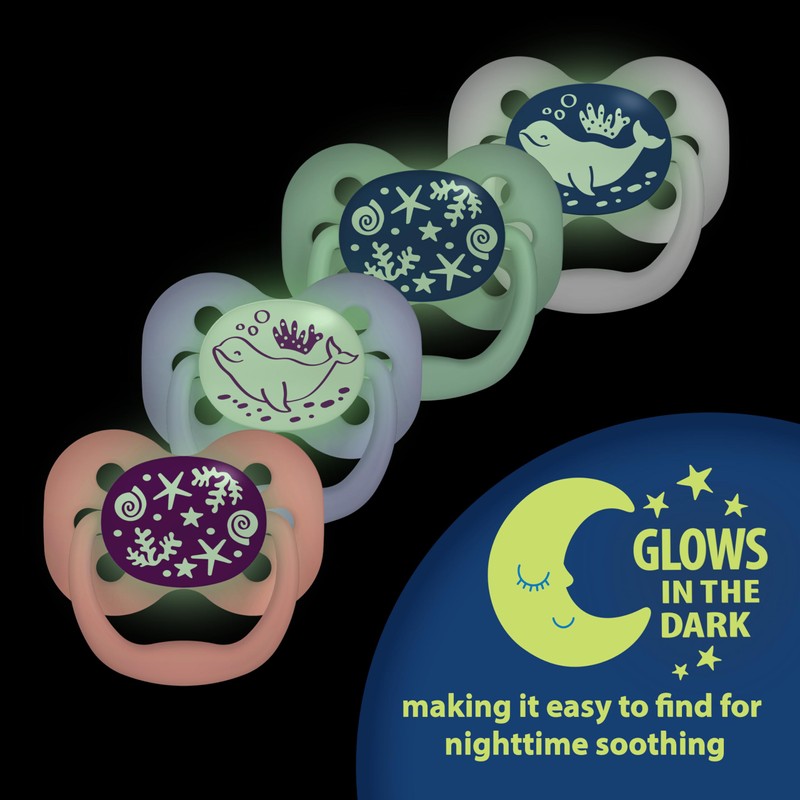 Dr. Brown's Advantage Glow-in-The-Dark Baby Pacifier, Fully Symmetrical Soother with