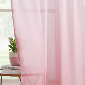 Ombre Chiffon Sheer Curtains 84 Inch Long Light Filtering for Living Room Bedroom Decor, Set of 2 Gradient Crinkle Curtain Panels for Girls Room, Garden, Yard, Rod Pocket, Pink