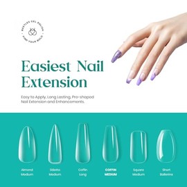 Beetles Kit de Uñas de Gel Transparente, 500 Piezas en 12 Tamaños, Uñas Postizas Coffin Medianas Preformadas de Cobertura Completa para Extensiones, A
