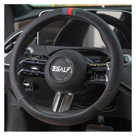 ESALFAUTO Microfiber Leather Car Steering Wheel Cover - Car Interior Accessories-Universal 14.5-15.5 Inch D-Shape Breathable Steering Wheel Protector with Non-Slip Massage Particles, Black