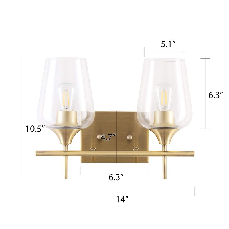 VONLUCE 2-Light Gold Vanity Light Fixtures Over Mirror, Wall Mount