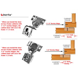 Berta (20 Pieces) 1-1/4 inch Overlay Soft Closing Face Frame Cabinet Hinges, 105 Degree 6-Ways 3-Cam Adjustment Concealed Kitchen Cabinet Door Hinges with Screws (1-1/4 in Overlay, 20 Pieces)