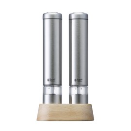 Russell Hobbs 7933JP Electric Mill, Salt & Pepper, Mini, Silver, Set of 2, 3 Months Extended Warranty Present, Gift