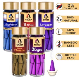 The Aroma Factory Organic Incense Cones No Charcoal | No Bamboo | Non Toxic | Assorted Herbal Dhoop, 5x30 Cones Jute Gift Set with Holder (Fresh Flowers)