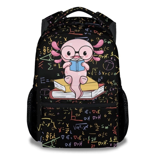 Mercuryelf Axolotl Backpack for Boys Girls, 16 Inch Black Backpacks