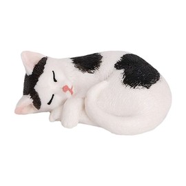Artibetter Mini Cat Figurines Sleeping Cat Kitten Animal Sculpture Decoration For Home Office Tabletop Black White