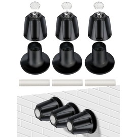 3 PCS Metal Shower Knob Replacement, Tub Faucet Handle with Hot/Cold/Diverter/Flange Base, Bathtub Knob Compatible with Price Pfister Verve for Remodeling Trim (Black)