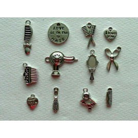 COSMETOLOGY BEAUTICIAN HAIRDRESSER CHARMS PENDANT SET COLLECTION SCISSORS COMB