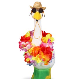 Porch Goose Outfits, Summer Hawaiian Geese Wreath & Bikini with Hat and Eyeglasses for 17'' / 23'' Lawn Goose Statues Funny Costume Outdoor Patio Garden Art Decoration