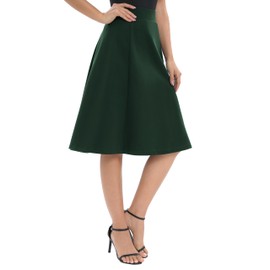 Urban CoCo Women's A-Line Elastic High Waist Flare Work Midi Knee Length Stretchy Skirt(XL,Backish Green)