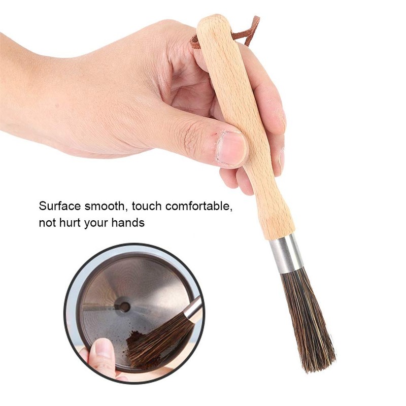 Wooden Coffee Grinder Cleaning Brush, Beech Handle with Faux Bristles,