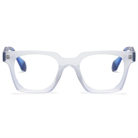 RUNHUIS Square Blue Light Blocker Glasses, Vintage Slim Rectangular Anti-Blue Light Glasses for Gaming Computer Eye Protection, Blue striped and transparent