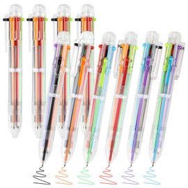 Dacono Pack of 10 6-in-1 Multicolour Ballpoint Pens - 6 Coloured Retractable Ballpoint Pens for Smooth Writing - Ideal for Home, School and Office - for Students and Professionals
