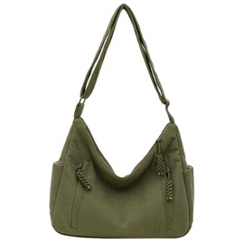 VOKUVIKU Unisex Corduroy Bag Shoulder Bag Large Women's Shopper Bag Fashion Fabric Bag for Everyday Office School Travel, Green