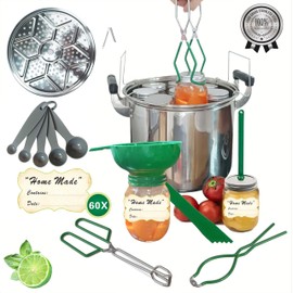 10PCS Canning Supplies Starter Kit- Canner Accessories with Canning Rack ，Steamer Rack，Steamer Rack Funnel,JarWrench,Measurer spoon,Lid Lifter,Tongs,Jar Labels,Perfect for Home Kitchen. (green)