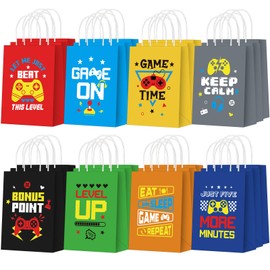 Resholder 24 Pcs Video Game Gift Bags with Handle Gamer Party Favors Goodie Treat Candy Bags with 8 Different Types Gaming Kraft Paper Pouches for Birthday Party Supplies Decorations