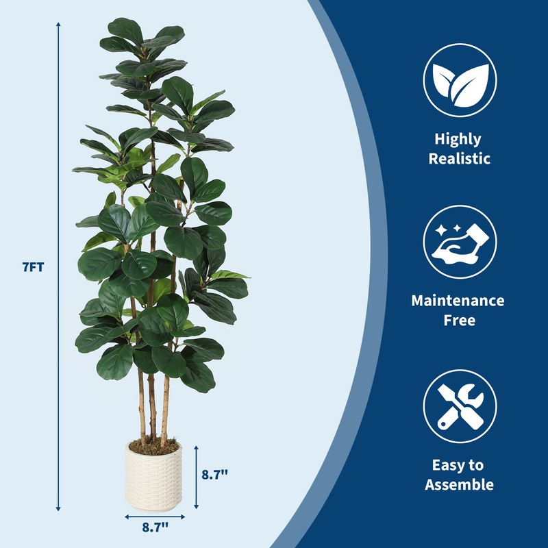 Faux Fiddle Leaf Fig Tree 7 FT, Artificial Tree with