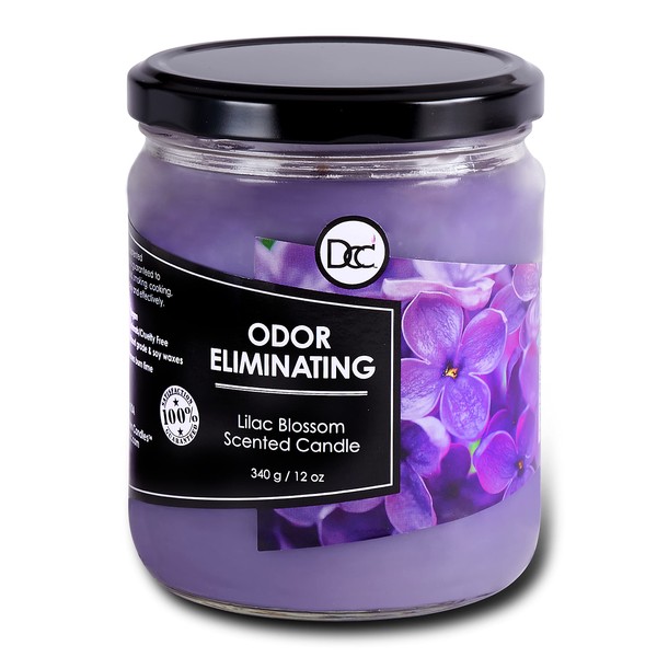 Lilac Blossom Odor Eliminating Highly Fragranced Candle - Eliminates 95% of Pet, Smoke, Food, and Other Smells Quickly - Up to 80 Hour Burn time - 12 Ounce Premium Soy Blend