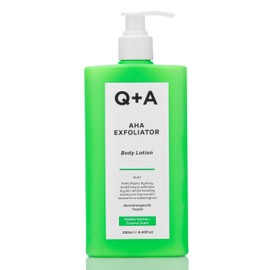 Q+A AHA Exfoliator Body Lotion – Lactic Acid & Glycolic Acid Fruit AHAs – Smooths Rough Bumpy Skin, Boosts Radiance, Hydrating Vegan Moisturiser for Soft, Glowing Skin – Made in the UK, 250ml