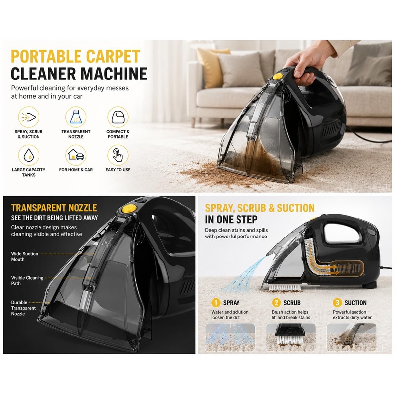 Cleanedition Portable Carpet Cleaner, Handheld Upholstery Spot Cleaner